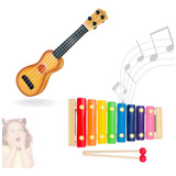 Kit Instrumentos Musicais Infantil Violo Ukulele Xilofone